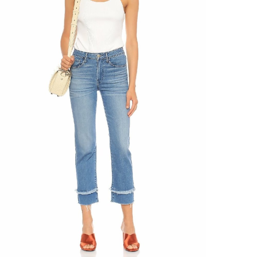 🎁 3x1 Cropped Frayed Detail Jeans